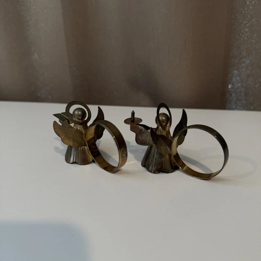 Vintage Brass‎ Angel Napkin Rings Set of 2 Christmas Holiday Table Decor Gold